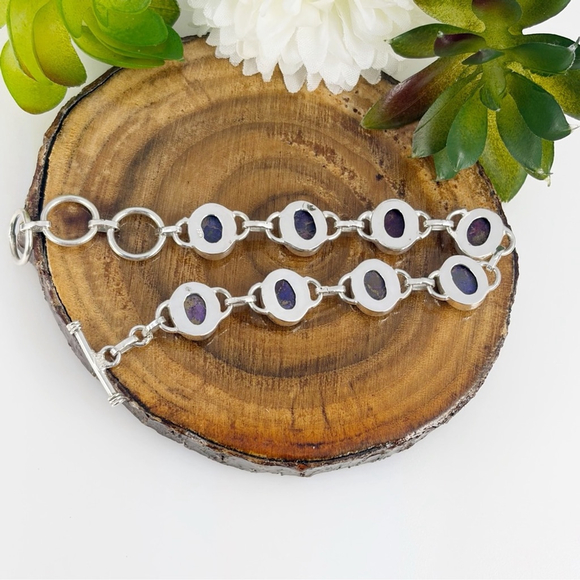 Genuine Purple Dahlia Turquoise Gemstone Bracelet Southwest Boho Southwest 925 - Picture 5 of 6